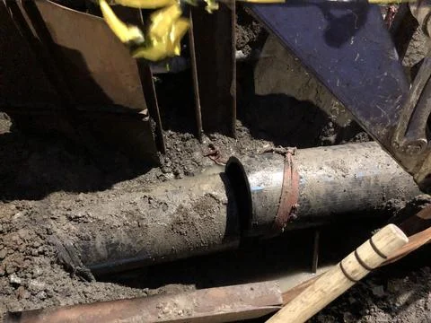 Broken hdpe pipe 库存照片