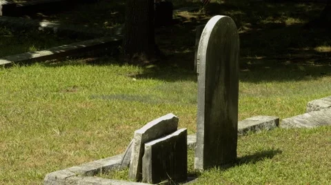 Broken Headstones in Cemetery Stock Footage 40910959