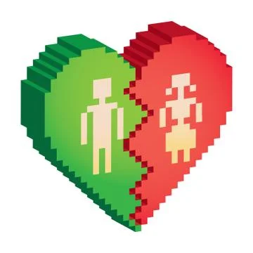 Broken heart 3d pixels - illustration Stock Illustration