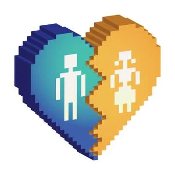 Broken heart 3d pixels - illustration Stock Illustration