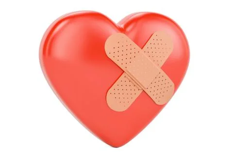 Broken heart with adhesive plaster, 3D rendering 스톡 일러스트