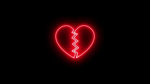 Broken heart animated glowing red neon crack line symbol loop on 4k black b.. Stock Footage 344205446