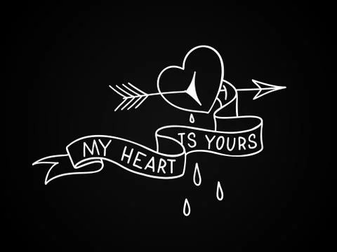 Broken heart with arrow through it and blood drops. Old school tattoo design 库存插图