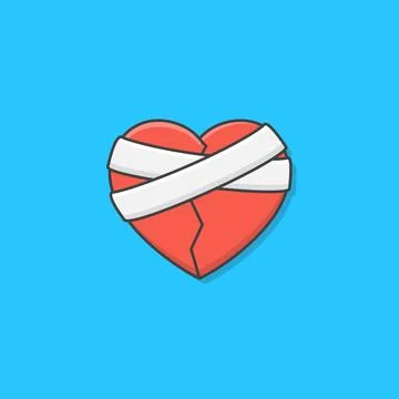 Broken Heart With Bandage Vector Icon Illustration. Plaster Love Heart Flat.. Stock Illustration