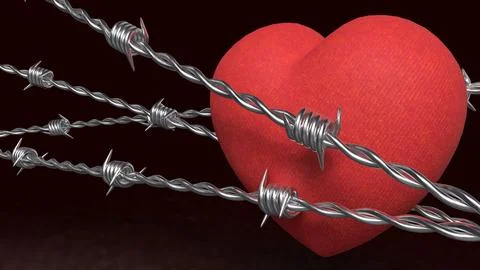 Broken Heart Behind Barbed Wire 3d render. Illustrazione stock