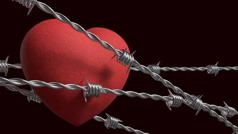 Broken Heart Behind Barbed Wire 3d render. Illustrazione stock