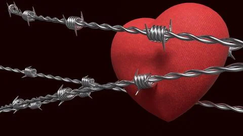Broken Heart Behind Barbed Wire 3d render. Illustrazione stock