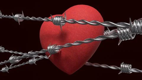 Broken Heart Behind Barbed Wire 3d render. Illustrazione stock