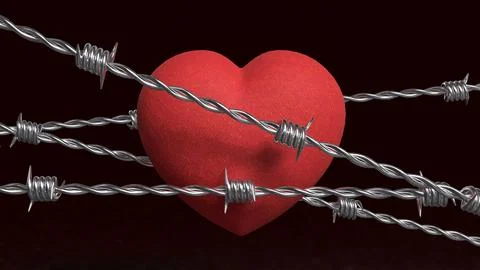 Broken Heart Behind Barbed Wire 3d render. Illustrazione stock