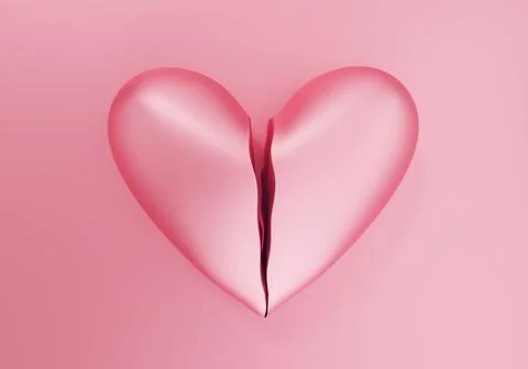 Broken heart of classic shape in two parts, 3d render Illustrazione stock