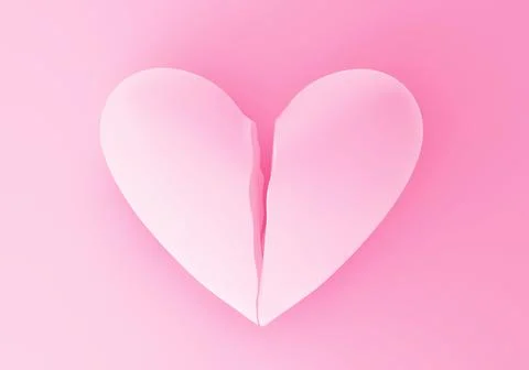 Broken heart of classic shape in two parts on pink background, 3d render Stock Illustration
