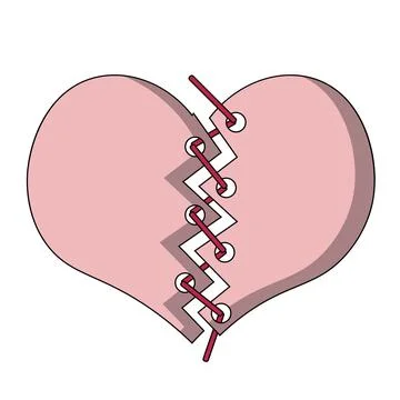 A Broken Heart connected by threads in color Stock Illustration