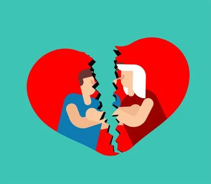 Broken heart with couple inside, symbolizing breakup, love conflict, separa.. Ilustração Stock