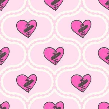 Broken heart damask seamless pattern. Coquette ogee marker endless background. Stock Illustration