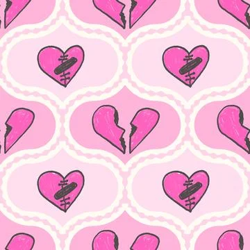 Broken heart damask seamless pattern. Coquette ogee marker endless background 库存插图