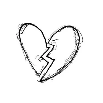 Broken heart drawing with simple lines showing sadness and loss of love in .. Stock Illustration