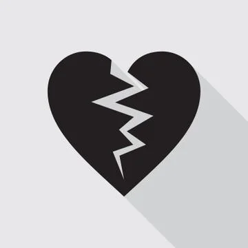 Broken heart flat icon in black color Stock Illustration
