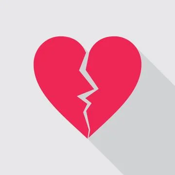 Broken heart flat icon in red color Stock Illustration