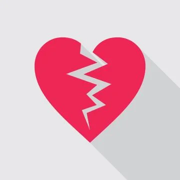 Broken heart flat icon in red color Stock Illustration
