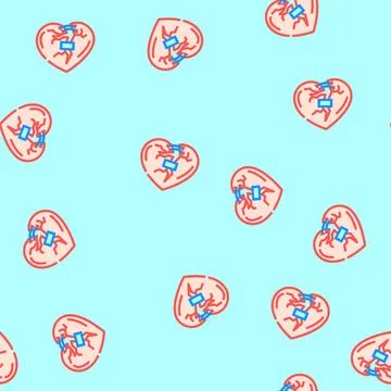 Broken heart fracture vector seamless pattern 스톡 일러스트