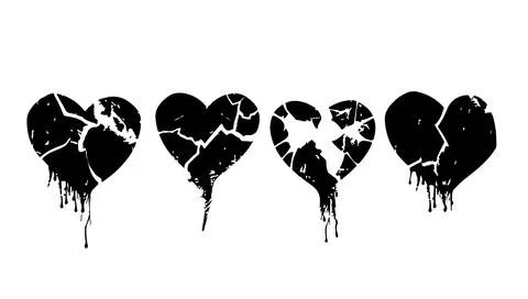 Broken heart gothic set vector illustration. Love symbol romance emo and st.. Stock Illustration