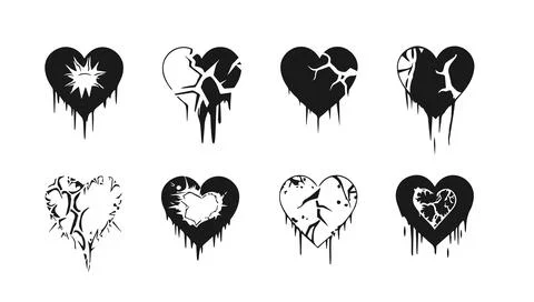 Broken heart gothic set vector illustration. Love symbol romance emo and st.. Illustrazione stock