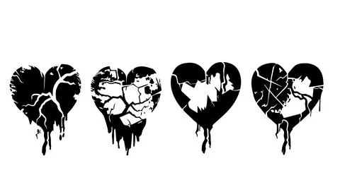 Broken heart gothic set vector illustration. Love symbol romance emo and st.. Illustrazione stock