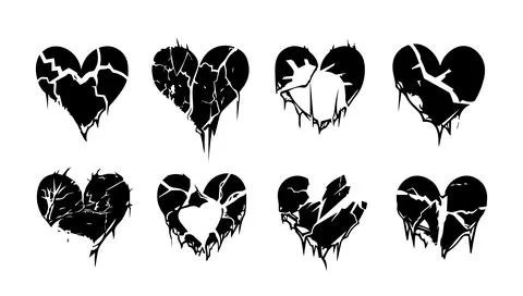 Broken heart gothic set vector illustration. Love symbol romance emo and st.. Illustrazione stock