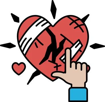 A broken heart with a hand pointing to it Stock Illustration