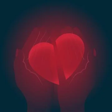 Broken heart is in the hands on dark background Stock Illustration