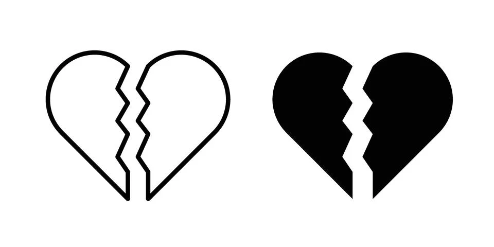 Broken heart icon black vector isolated on white Stock Illustration