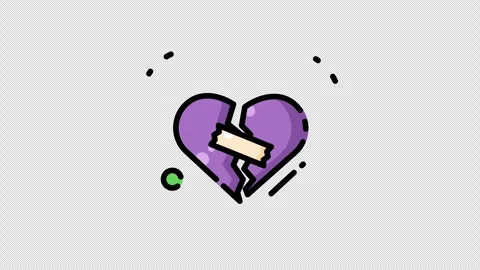 Broken heart icon featuring a cute purple sticker design with modern graphics Stock Footage 342324793