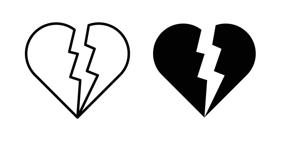 Broken heart icon solid, line, and editable vector set. Stock Illustration