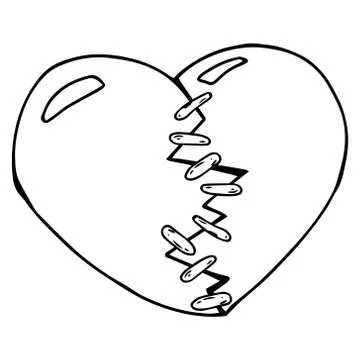Broken heart icon. Vector illustration of a split stitched heart Stock Illustration