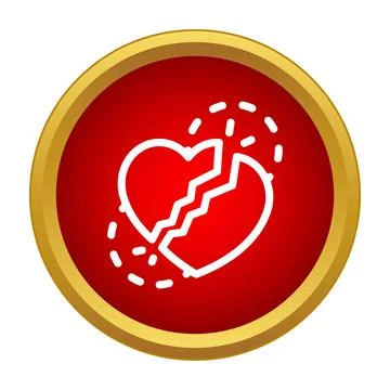 Broken heart inside red circle with gold border Illustrazione stock