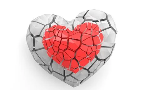 Broken heart isolated on white. 3d render illustration Stock Illustration