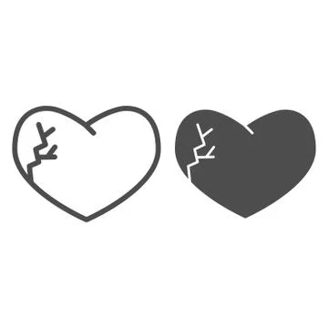 Broken heart line and solid icon. Heartbreak shape, one cracked side of love イラスト素材
