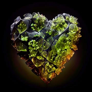 Broken heart made of peridot isolated on black background. Stock Illustration