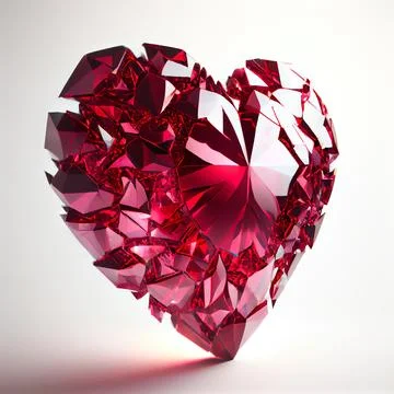 Broken heart made of ruby isolated on white background. Stock Illustration