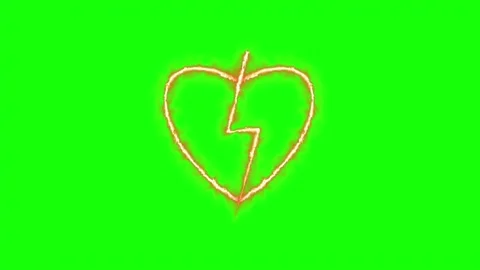 Broken heart neon burning line animation on glowing green screen background Stock Footage 314260242