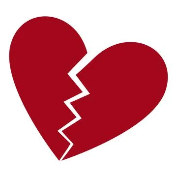 Broken heart or heartbreak vector red symbol. Heart broken concept illustrati Stock Illustration