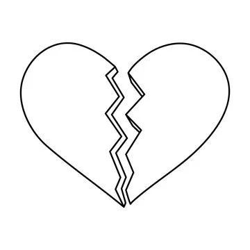 Broken Heart Outline with Zigzag Crack Vector Illustration Stock Illustration