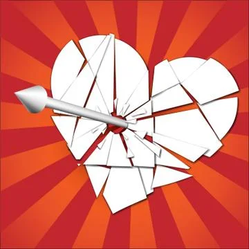 Broken heart pierced by an arrow Stock Illustration