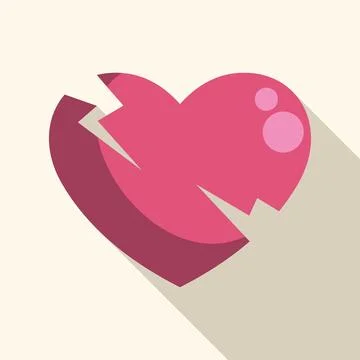 Broken heart representing lost love and sadness with long shadow Illustrazione stock