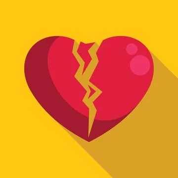 Broken heart representing lost love and sadness on yellow background Stock Illustration