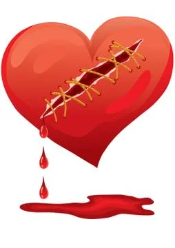 Broken heart sewn with threads, isolated object on a white background, vector Stock Illustration