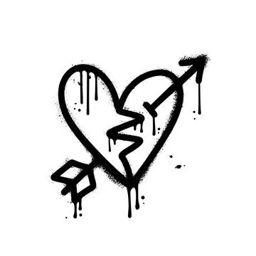 Broken heart shape with arrow. Black paint urban graffiti vector illustration Illustrazione stock