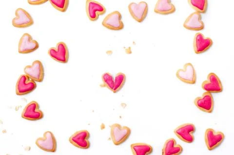 Broken heart shape cookie for Valentines Day on white background Stock Photos