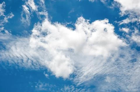 Broken heart shaped cloud in the blue sky Stock Photos