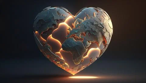A broken heart shaped object with a black background and a light reflection.. Stock Illustration
